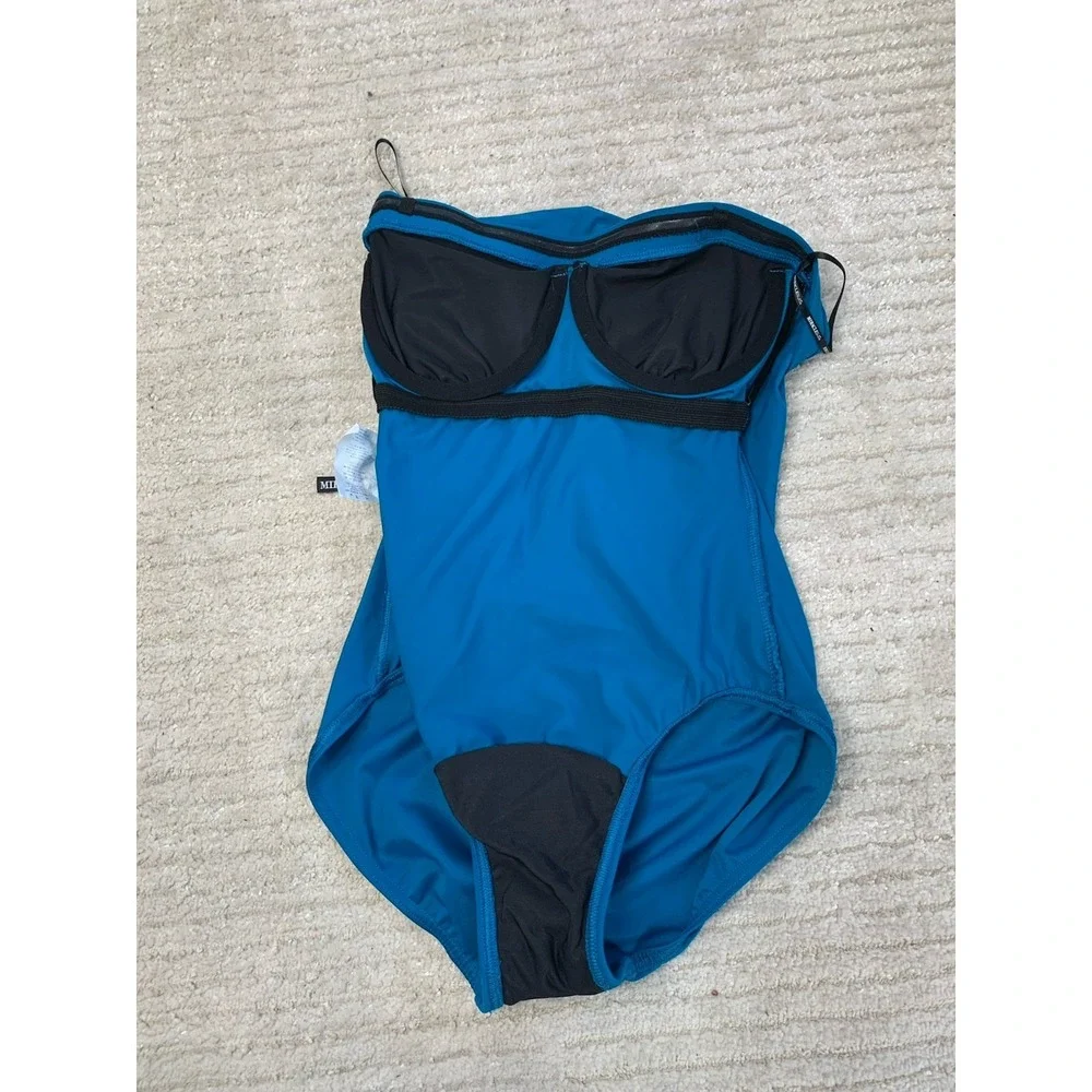 Miraclesuit Teal Blue Strapless Bandeau‎ One-Piece Swimsuit Size 8